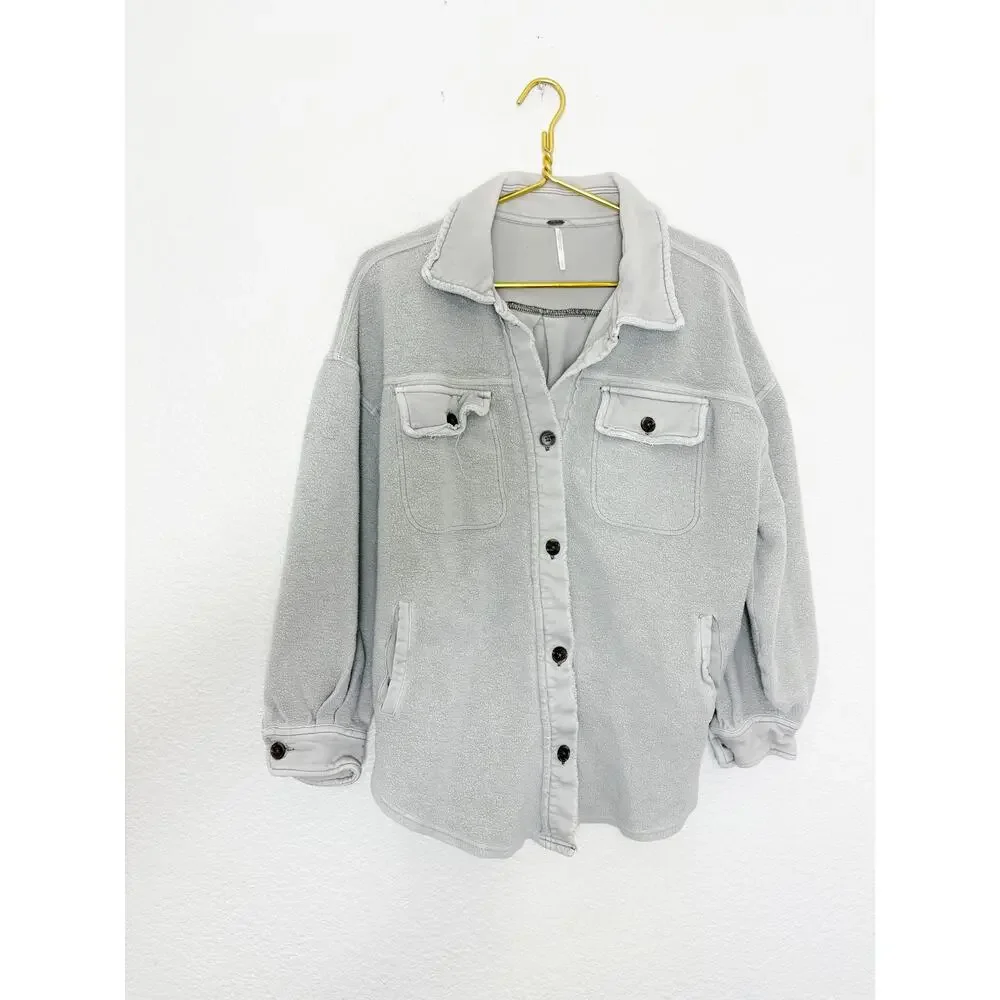 Free People Ruby Jacket in Stone Size Small Oversized Boho Shacket